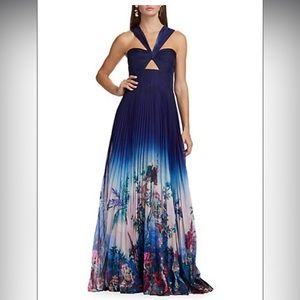 Marchesa Notte Pleated Ombré Halterneck Gown